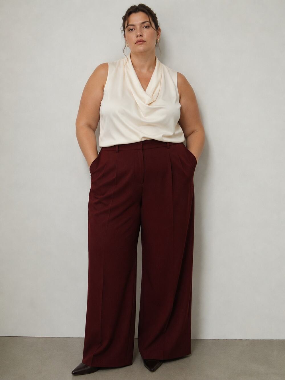 Mango Women’s Straight Mid Rise Pants, Maroon, Size 20